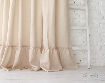 farmhouse curtains, linen ruffled curtain panel, Tab top linen curtain panel, ruffle curtain, Linen Shower Curtain, natural linen curtain