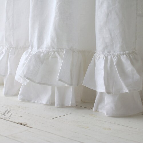 Extra Long Shower Curtains Shabby Chic Ruffled White Etsy