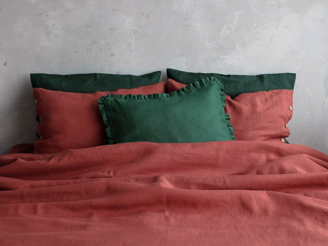 Terracotta linen bedding set rust linen duvet set rust linen Etsy