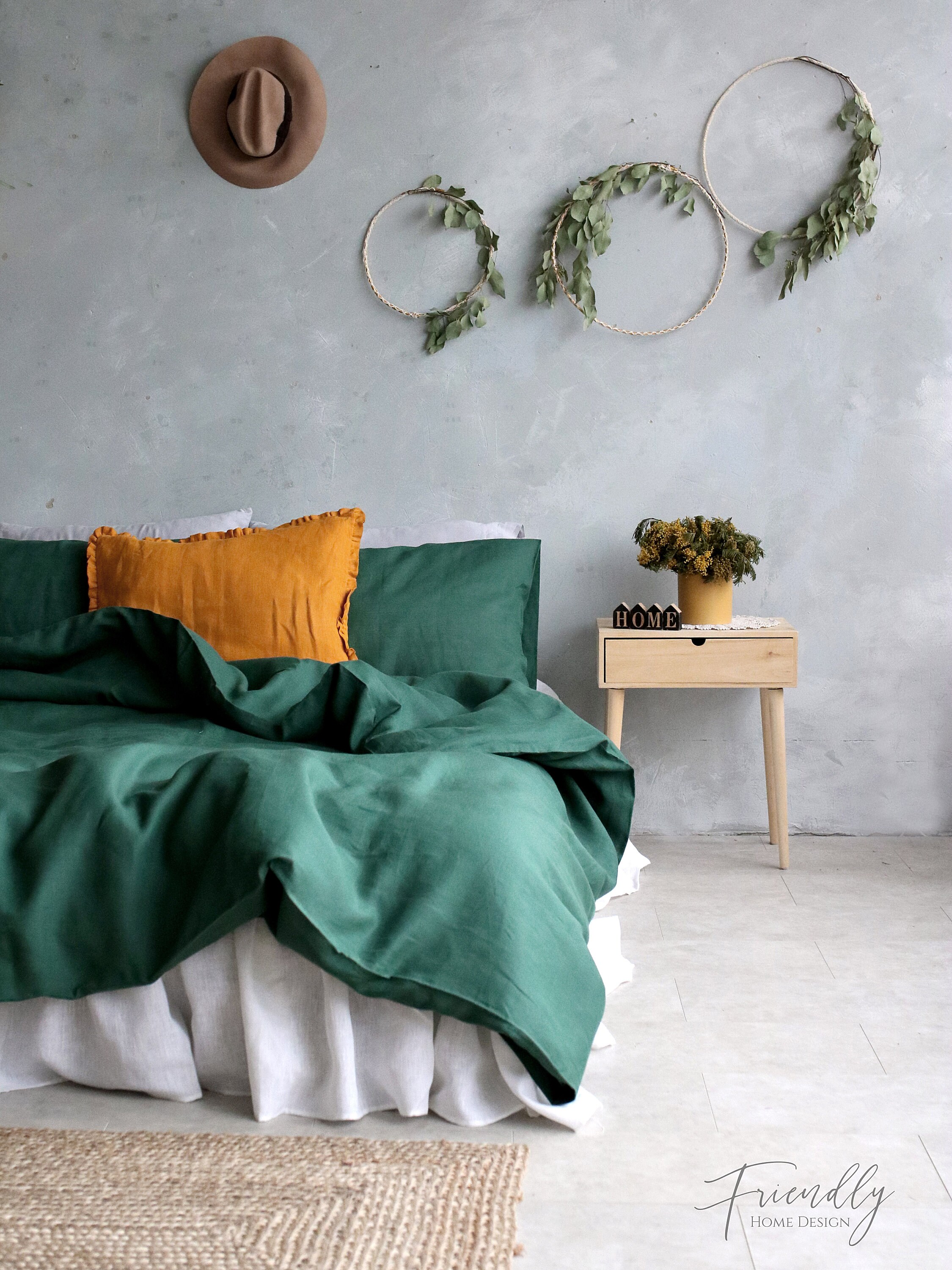 Green Linen Bedding Set Emerald Green Linen Bedding Green Etsy
