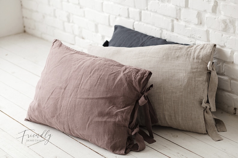Natural Linen Pillow Case With Ties Linen Pillow Case Linen Etsy