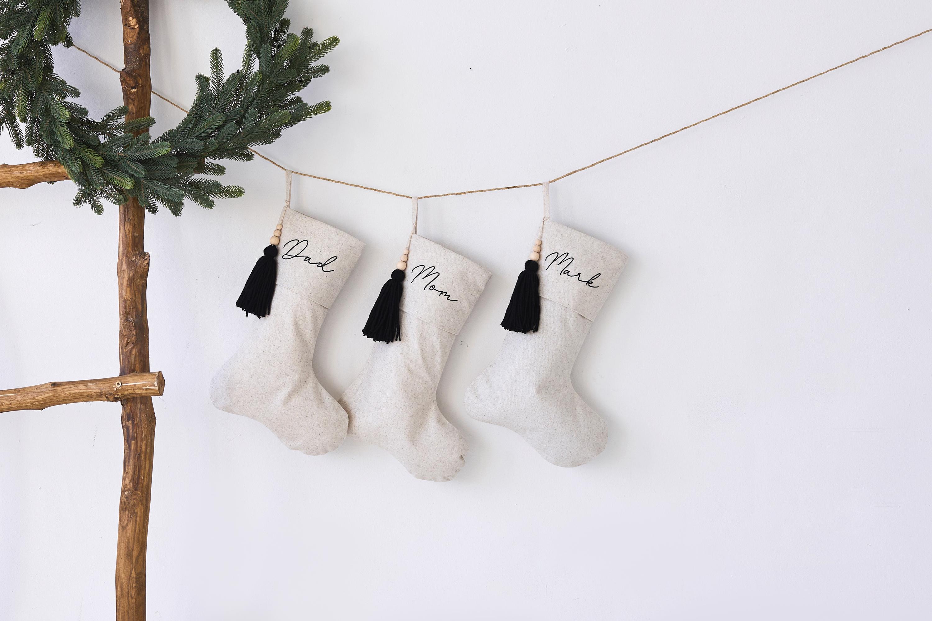 Personalized Linen Christmas Stocking, Neutral Christmas, Minimalist
