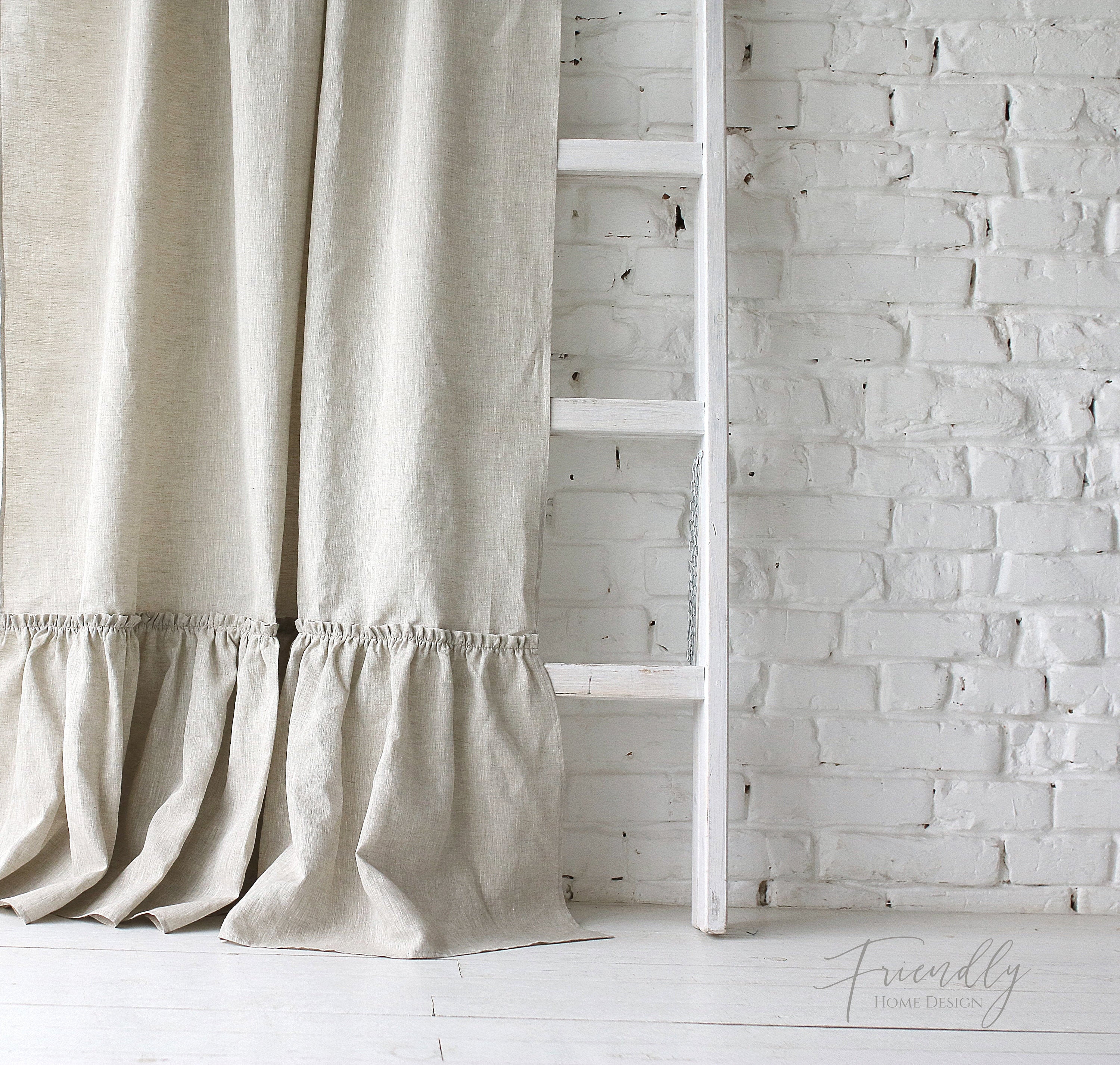 Farmhouse Curtains Linen Ruffled Curtain Panel Tab Top Ruffled Curtain Panel Tab Top Linen, Ruffle Curtain Panels