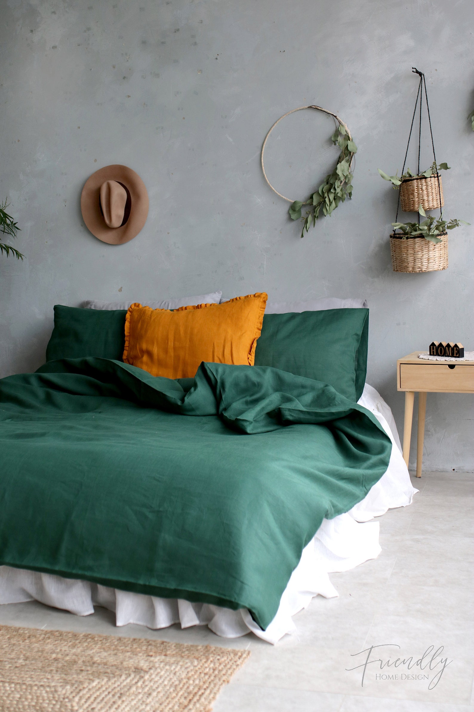 Green Linen Bedding Set Emerald Green Linen Bedding Green Etsy