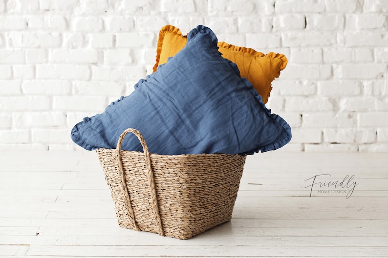 Linen pillowcase with ruffle linen pillowcase grey queen Etsy