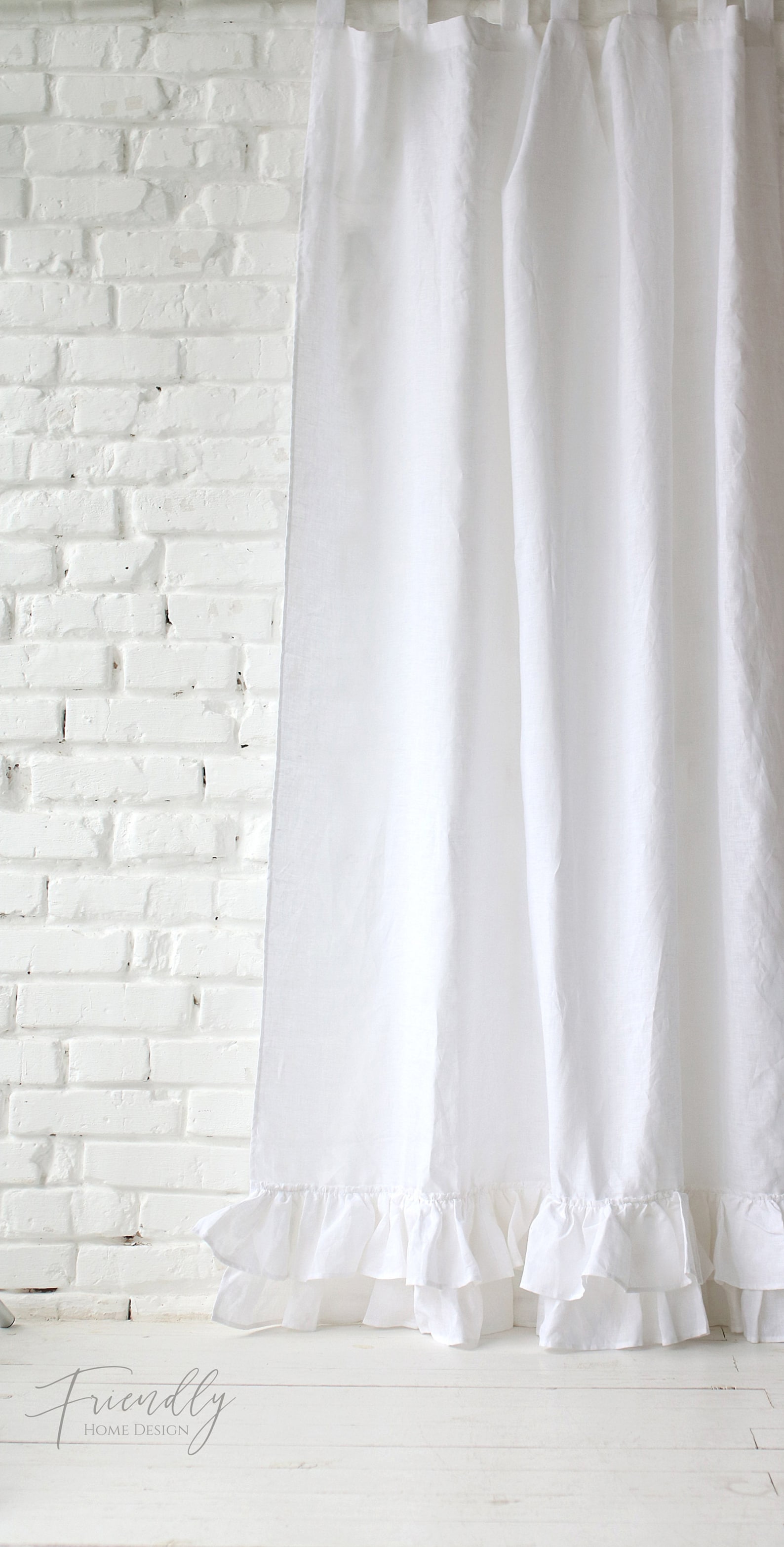 Linen Ruffle Paint Linen Curtains White, Linen Ruffled Curtain Panel, Ruffle Curtain ...