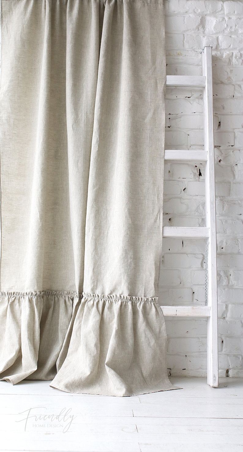 Farmhouse curtains linen ruffled curtain panel Tab top linen Etsy