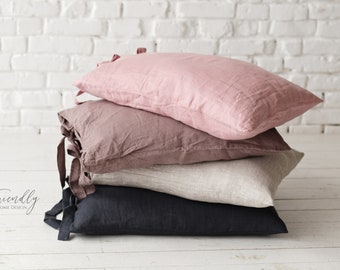 Funda de almohada de lino con corbata, funda de almohada de lino, almohada corporal, almohada elegante en mal estado, funda de almohada euro, funda de almohada de tamaño personalizado