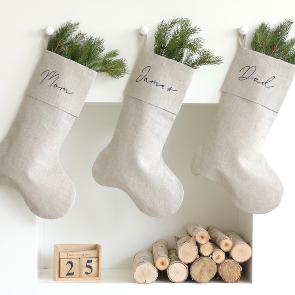Personalized linen christmas stocking, Neutral Christmas, Minimalist Christmas Stocking, Custom Christmas Stocking, Farmhouse Stocking
