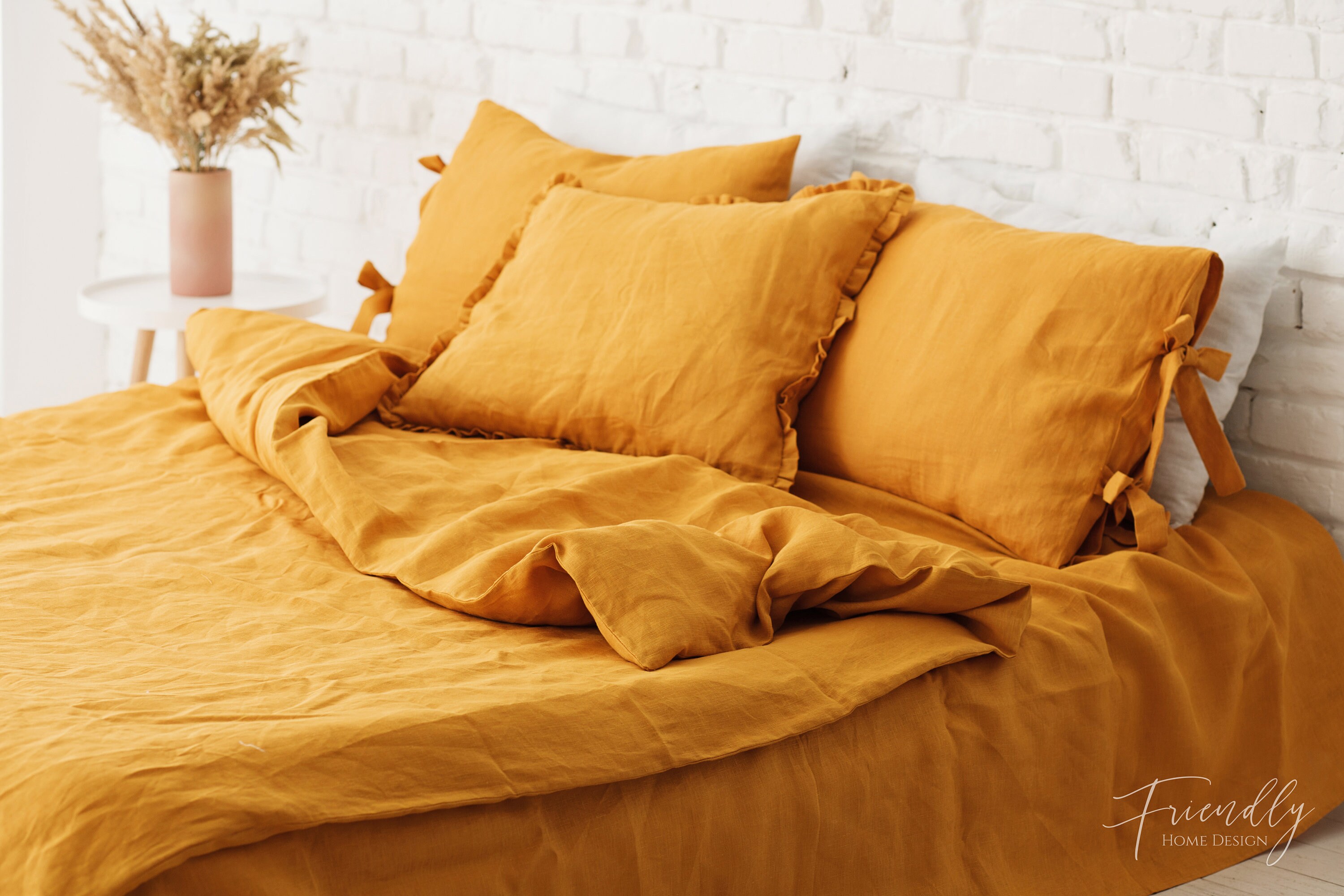 Linen Bedding Set in Yellow Ochre Natural Linen Bedding Etsy UK
