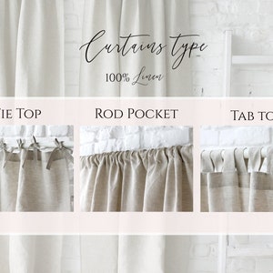 linen curtains rod pocket, Tie Top, Rod Pocket, Tab Top, Handmade linen curtains, linen curtains naturall, linen curtains white