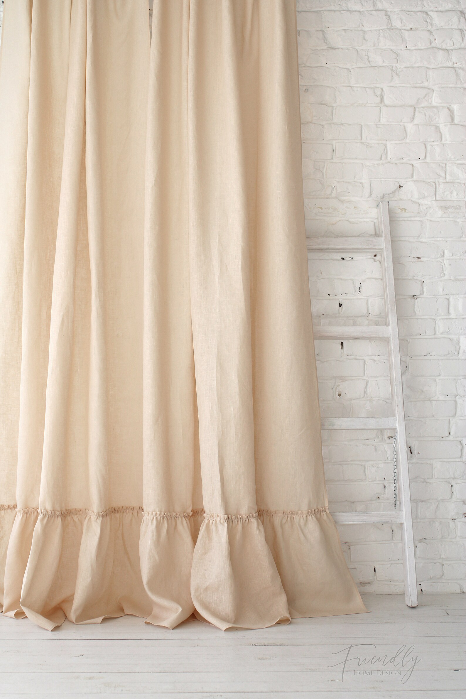 Farmhouse Curtains Linen Ruffled Curtain Panel Tab Top Linen Etsy