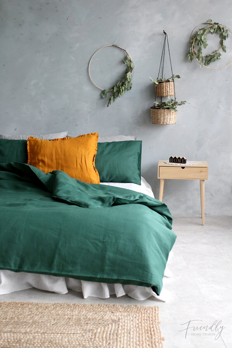 Green linen bedding set Emerald Green linen bedding green | Etsy
