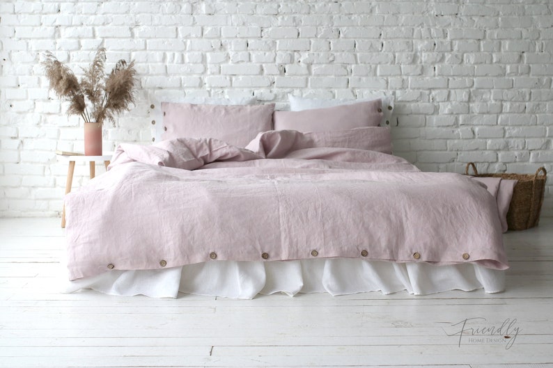 linen bedding set in mustard, mustard yellow linen bedding, mustard linen bedding, bedding king, bedding queen, dusty pink bedding image 7