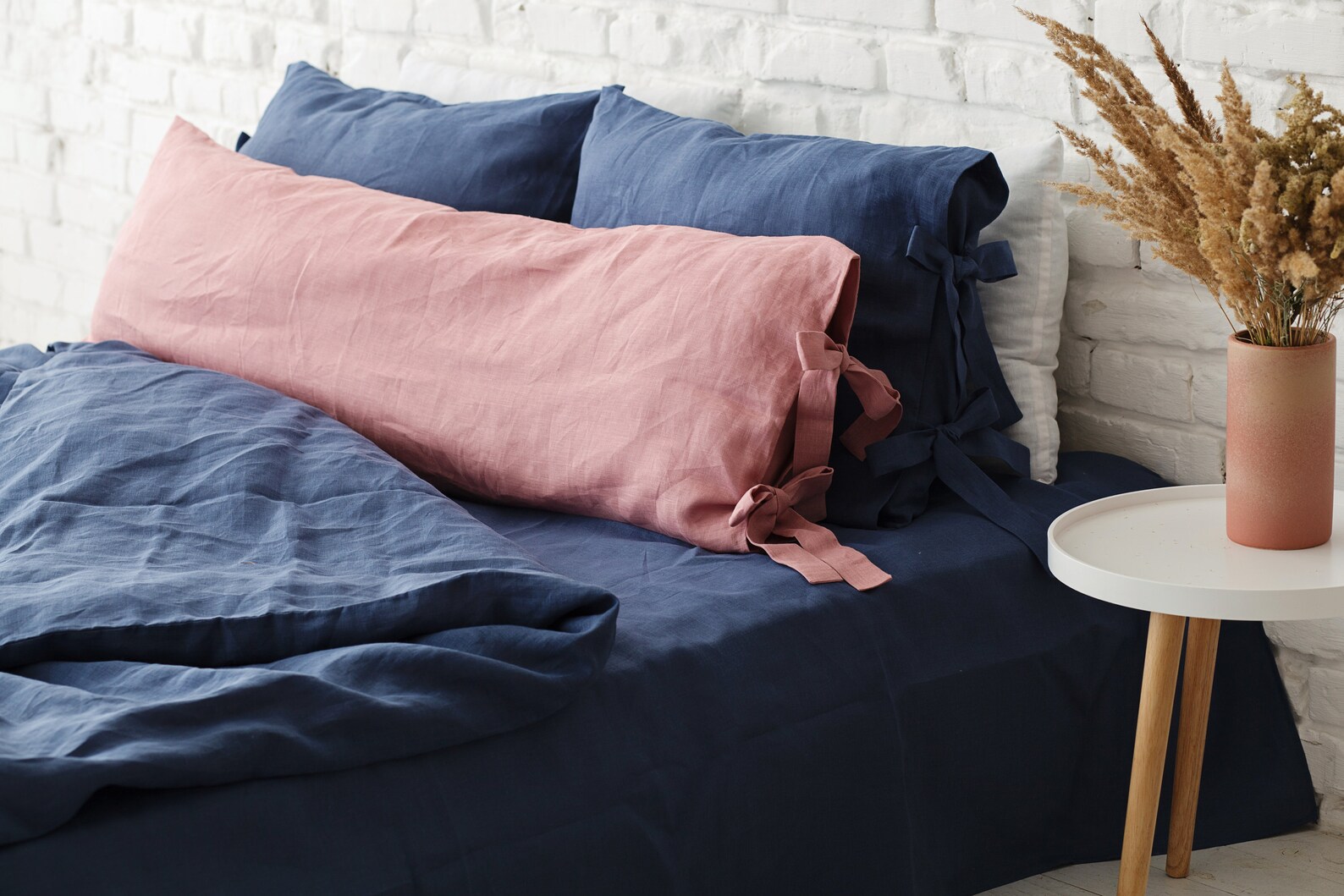 Linen Body Pillow Cover Linen Pillowcase With Ties Body Etsy