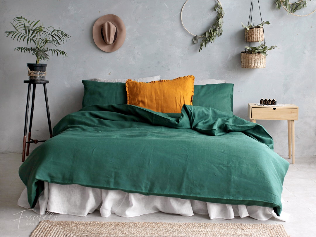 Green Linen Bedding Set Emerald Green Linen Bedding Green Etsy