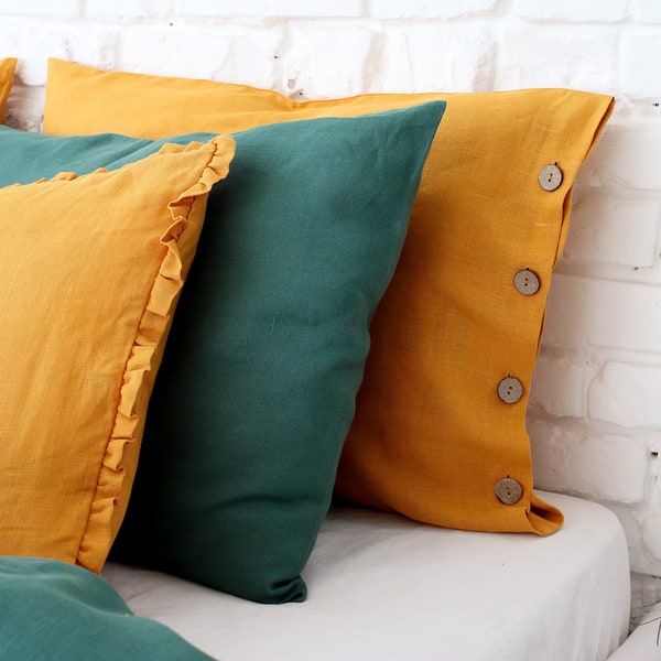 mustard linen pillow case, linen pillowcase, body pillow, shabby chic pillow, euro pillow case, custom size pillowcase, mustard duvet