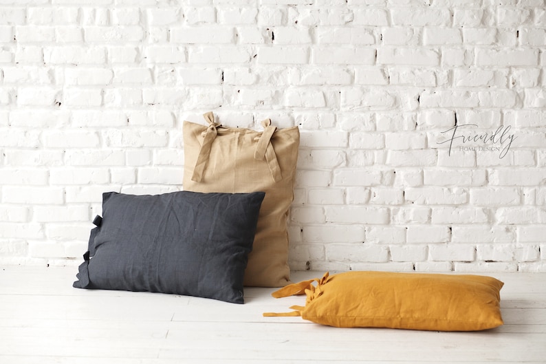 Natural Linen Pillow Case With Ties Linen Pillow Case Linen Etsy