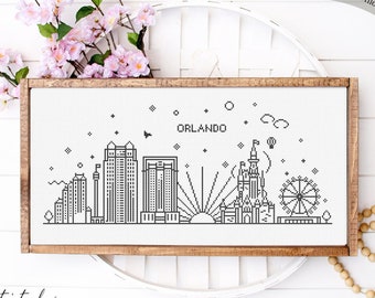 Cross Stitch Orlando Skyline| Counted Cross Stitch Pattern| Printable PDF Chart|Instant Download|Orlando Silhouette crose Stitch pattern