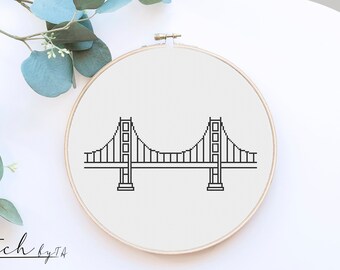 Golden Gate Bridge San Francisco Counted Cross Stitch Pattern Printable PDF Chart DMC Needlework Cross-Stitch Instant Download Embroidery