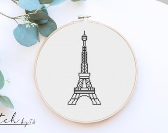 Cross Stitch Eiffel Tower Skyline|Landscape Counted Cross Stitch Pattern|Printable PDF Chart|Instant Download|Paris Silhouette cross stitch