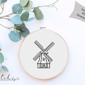 Cross Stitch Wind Mill Holland |Counted Cross Stitch Pattern|Printable PDF Chart |Instant Download|Wind Mill Silhouette cross stitch