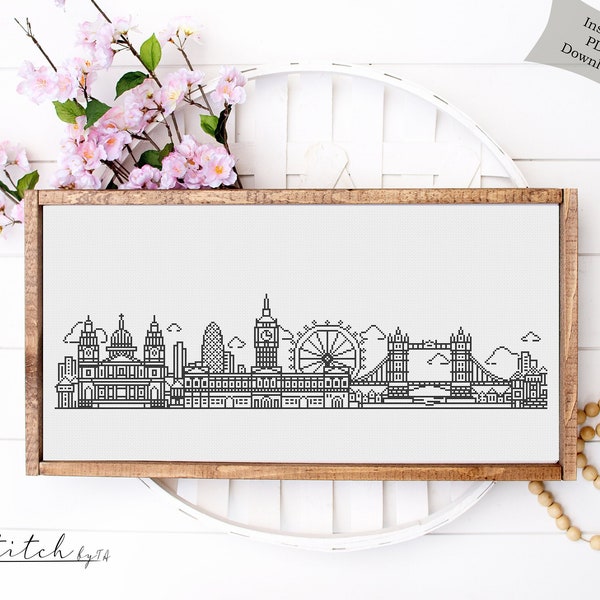 Cross Stitch London | Cross Stitch London Silhouette | Counted Cross Stitch Pattern Landscape| Printable PDF Chart | Instant PDF Download