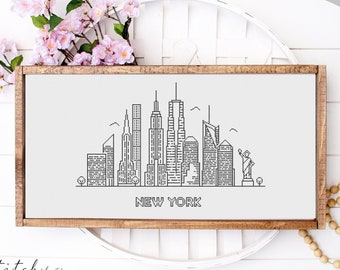 Cross Stitch New York Skyline|Landscape Counted Cross Stitch Pattern|Printable PDF Chart|Instant Download|New York Silhouette cross stitch