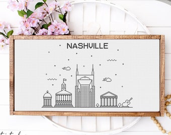 Cross Stitch Nashville City Skyline Pattern|Printable PDF Chart | Instant Download | Nashville Silhouette Cross Stitch| Nashville Embroidery