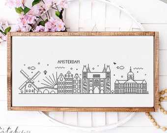 Cross Stitch Amsterdam Skyline|Landscape Counted Cross Stitch Pattern|Printable PDF Chart|Instant Download|Amsterdam Silhouette cross stitch