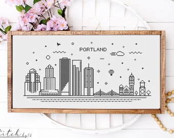 Cross Stitch Portland |Cross Stitch Portland Silhouette | Counted Cross Stitch Pattern Landscape| Printable PDF Chart | Instant PDF Download