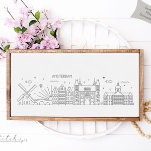 Cross Stitch Amsterdam Skyline|Landscape Counted Cross Stitch Pattern|Printable PDF Chart|Instant Download|Amsterdam Silhouette cross stitch