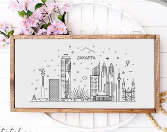 Cross Stitch Jakarta Skyline|Landscape Counted Cross Stitch Pattern|Printable PDF Chart|Instant Download|Jakarta Silhouette cross stitch