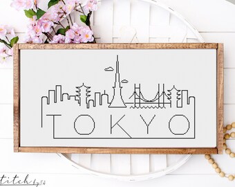 Tokyo City Skyline Counted Cross Stitch Pattern Printable PDF Chart Crafts DMC Needlework Cross-Stitch Instant Download Embroidery