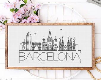 Cross Stitch Barcelona|Cross Stitch Barcelona Silhouette|Counted Cross Stitch Pattern Landscape|Printable PDF Chart|Instant PDF Download