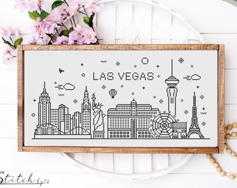 Las Vegas Skyline Counted Cross Stitch Pattern | Printable PDF Chart | Instant Download | Las Vegas Silhouette Cross Stitch pattern