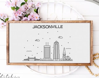 Cross Stitch Pattern Jacksonville City Skyline | Printable PDF Chart | Instant Download | Jacksonville Silhouette Cross-Stitch pattern