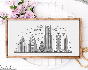 Cross Stitch Austin Skyline|Cross Stitch Austin Silhouette |Counted Cross Stitch Pattern Landscape|Printable PDF Chart|Instant PDF Download