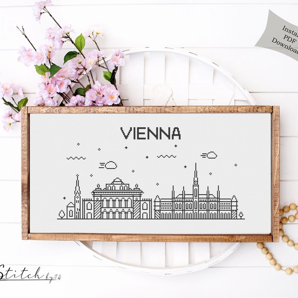 Vienna Skyline Counted Cross Stitch Pattern | Cross Stitch Vienna Silhouette |  | Printable PDF Chart | Instant PDF Download