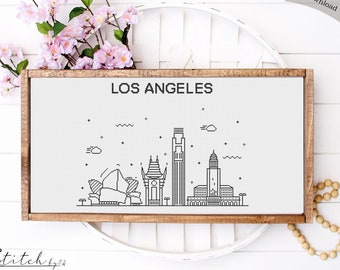 Cross Stitch Los Angeles Skyline Counted Cross Stitch Pattern Printable PDF Chart Instant Download Los Angeles Silhouette cross stitch