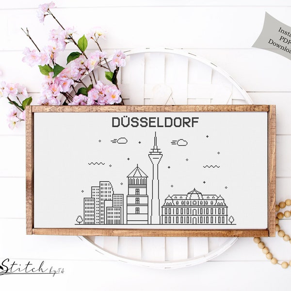 Cross Stitch Dusseldorf Skyline Pattern | Counted Cross Stitch Dusseldorf Silhouette|Printable PDF Chart| PDF Download|Dusseldorf Embroidery