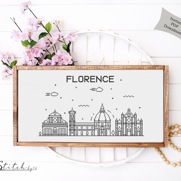 Cross Stitch Florence City Skyline|Counted Cross Stitch Pattern|Printable PDF Chart|Instant Download|Florence Silhouette Cross Stitch