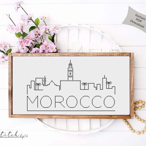 Maroc City Skyline Point de croix compté Motif Tableau PDF imprimable Artisanat DMC Couture Point de croix Téléchargement instantané Broderie