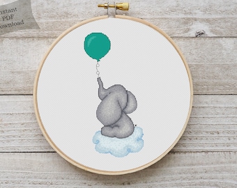 Patrón de punto de cruz contado de elefante Tabla PDF imprimible Bordado de elefante bebé