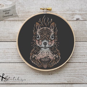 Squirrel Forest Animal Vector Art Counted Cross Stitch Pattern Printable PDF Chart Crafts DMC Needlework Cross-Stitch Instant Download