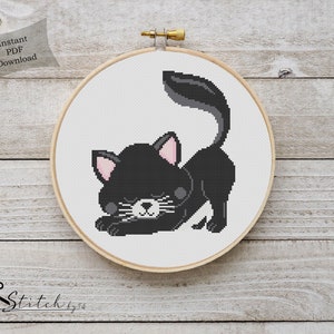 Cross stitch Black Kitten Illustration|Counted Cross Stitch Pattern Printable PDF Chart|Instant Download| Cat cross stitch|Kitten pattern