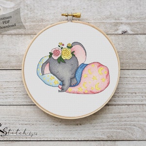 Elephant Counted Cross Stitch Pattern Printable PDF Chart Baby Elephant Embroidery