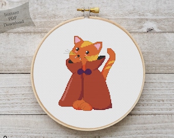Patrón de punto de cruz contado de Halloween de gato vampiro, gráfico en PDF imprimible, manualidades, costura DMC, punto de cruz, descarga instantánea