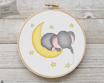 Patrón de punto de cruz contado de elefante Tabla PDF imprimible Bordado de elefante bebé