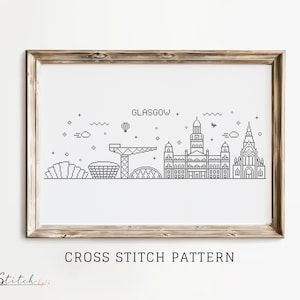Cross Stitch Glasgow Skyline | Cross Stitch Glasgow Silhouette | Counted Cross Stitch Pattern Landscape | Instant PDF Download